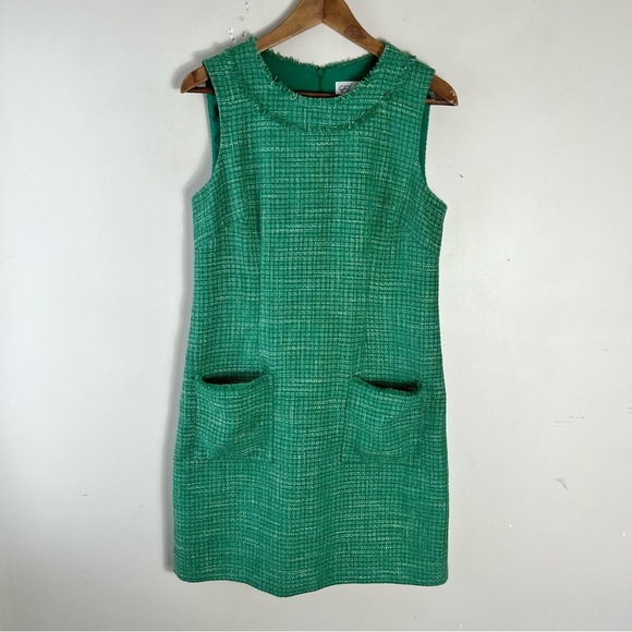 Eliza J Tweed Shift Dress Size 8 Green Sleeveless Crewneck Office Mini Classic - Picture 8 of 15